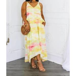 NEW SURELYMINE ruffle high low maxi dress in yellow